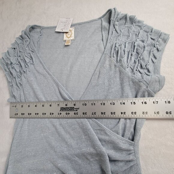 Anthropologie Ric Rac Womens Tiered Ruffle Sleeve Wrap Top Large Sky Blue New - Picture 6 of 8